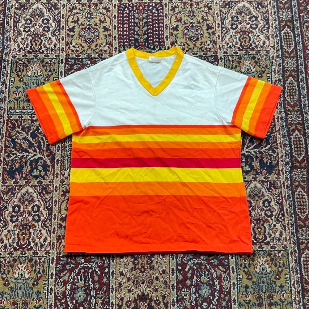 VTG 70s Majestic Athletic Ultra Stripe striped jersey tee shirt Astros XL USA‎